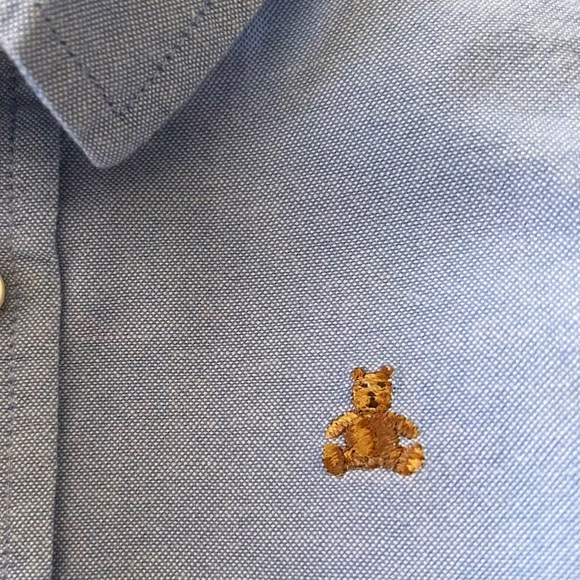 Baby Gap Oxford Button Up Bodysuit Light Blue Embroidered Bear 18-24M - Picture 3 of 10